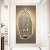 Abstract Fengshui Golden Deer Canvas Painting Zen Stone Posters and Prints Modern Luxury Leaves Wall Art for Porch Decor Unframe