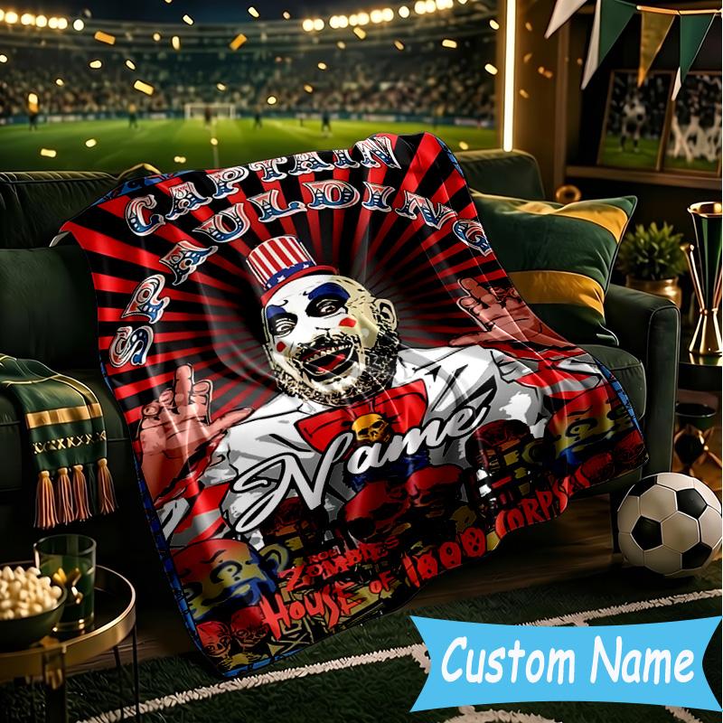 1PC Custom Name Clown Horror Throws Blanket Flannel Blankets for Couch Bed Gifts for Men Women Travel Picnic Christmas Fan Gifts