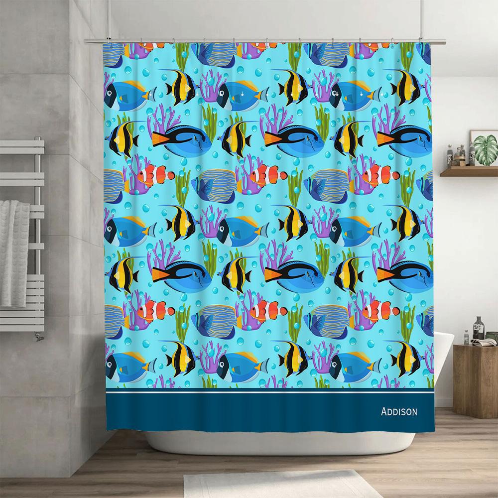 Blue Coral Fish Shower Curtain Ocean Life Pattern Bath Decoration Waterproof Fabric Decorative Bathroom Accessories For Home Liv