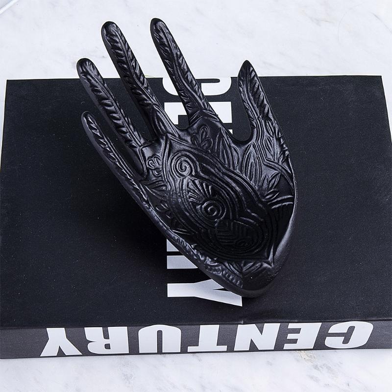 Polyresin Hand Jewelry Display Stand Support Holder Tower Organizer for Bracelet Necklace Watch Ring Tray, Black