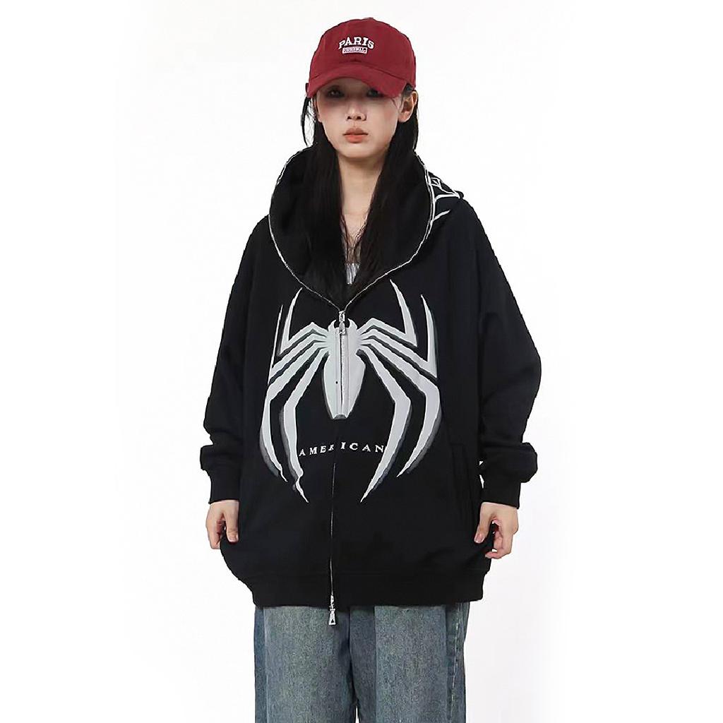 Retro American High Street Top Spider Design Sense Modetrend Kapuzenmantel Pullover