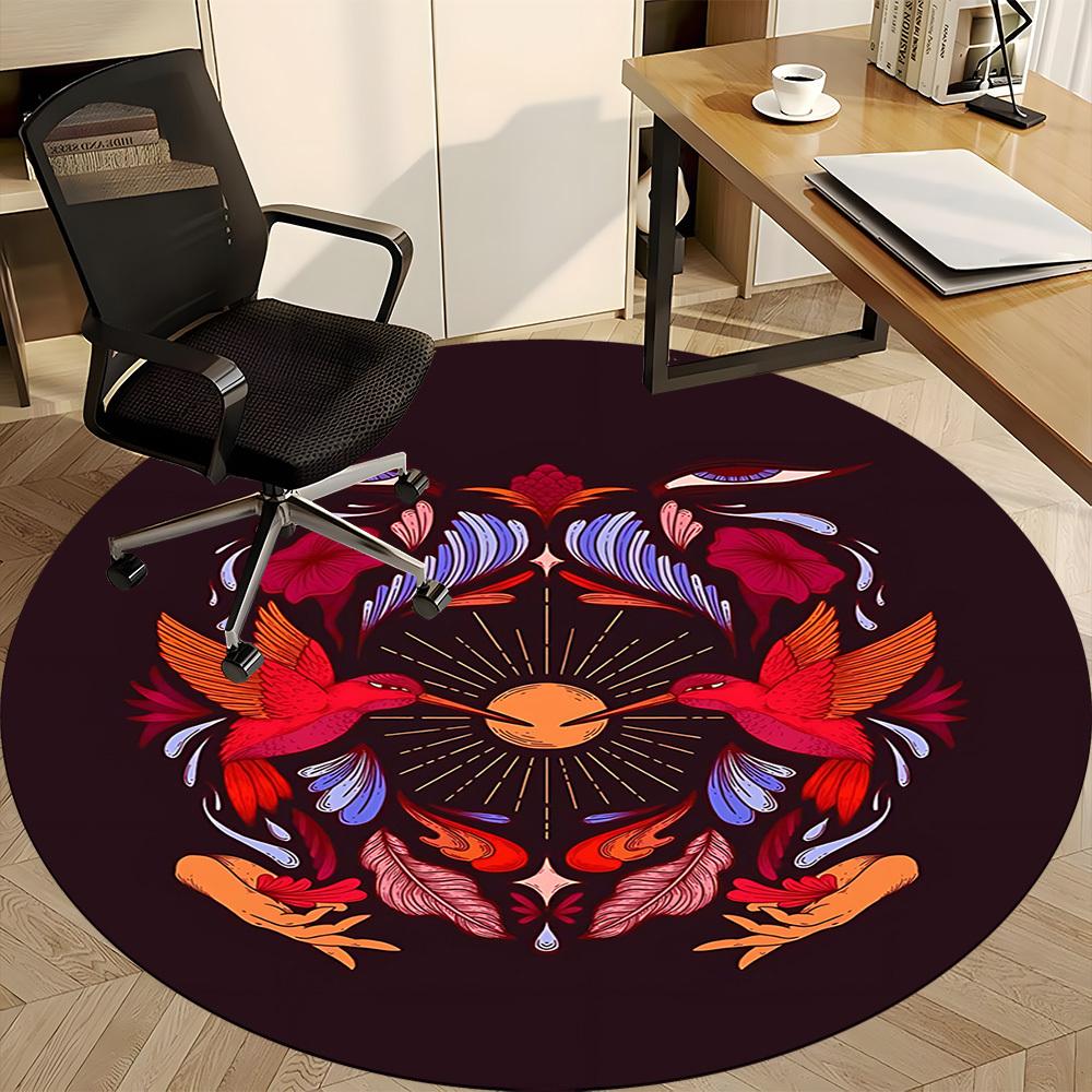 1pc Hummingbird Flowers Office Round Area Rug, Indoor Mat Suitable For Office, Under Office Chairs Bedroom Living Room Home Decor, Room Deco