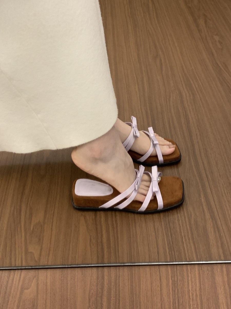 

Purple temperament wedge heel strap cool slippers fairy shoes bow sandals 40 фиолетовый