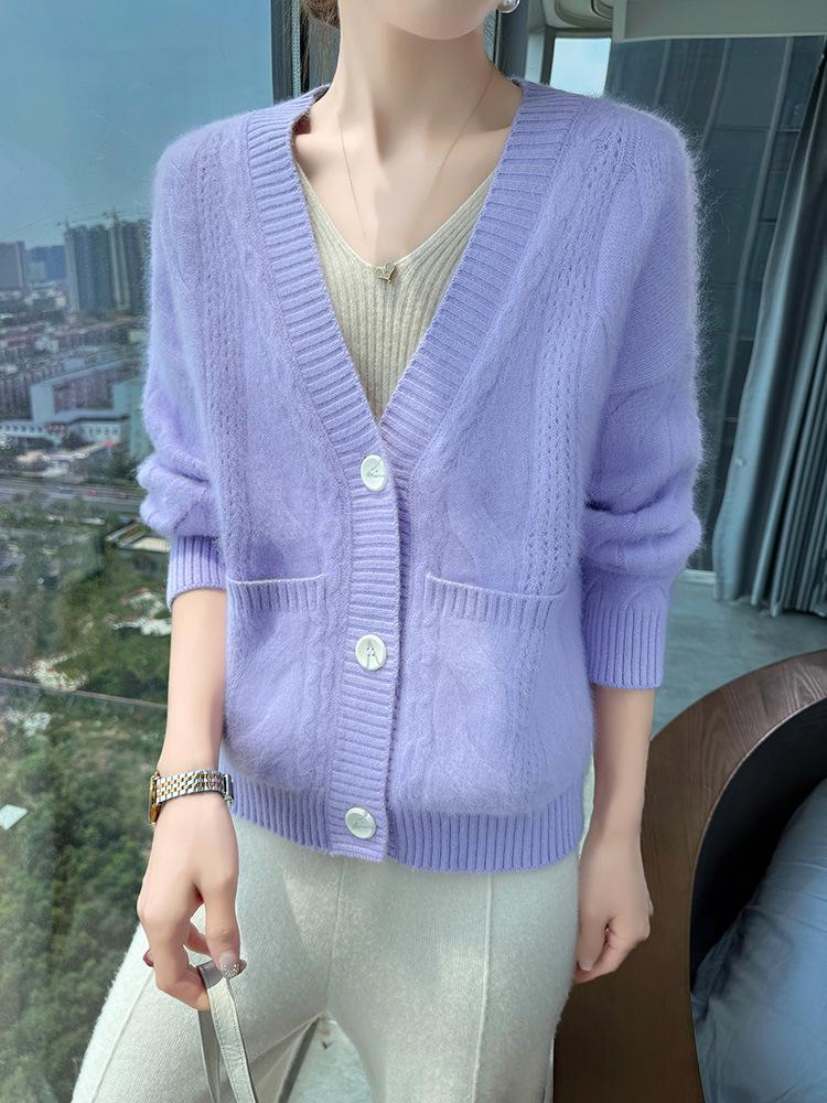 Korean Style Mink Velvet Knit Cardigan - Women's Casual Loose Fit Sweater Coat for Autumn/Winter.