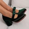 Large Size 43 Sexy High Heels Shoes for Women Butterfly Knot Chunky Platform Pumps Woman Black Flock Square Heel Party Shoes