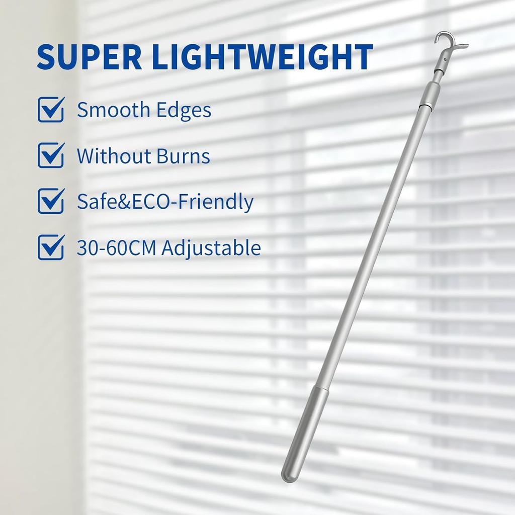 Cordless Blind Extension Pole 13"-24" Adjustable Draw Rod & Window Opener Stick for Roller Shades, Zebra Blinds - Multi-Purpose as Curtain Pull Rod