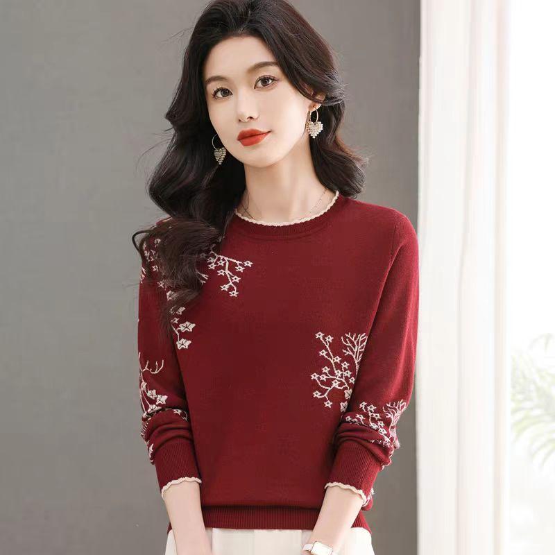 Jacquard Sweater Round-neck Pullover for Women Autumn and Winter Paired with Loose Warm and Thick Knitted Top
