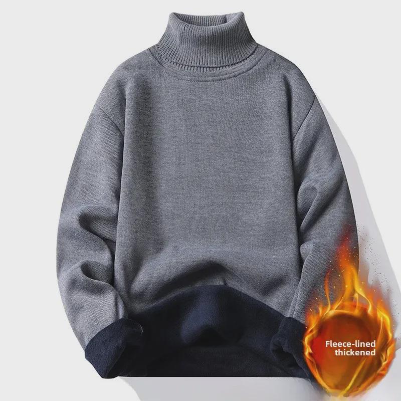 Unisex grenzüberschreitender Herbst/Winter Rollkragen-Fleece-Pullover - Einfarbige Strick-Basisschicht
