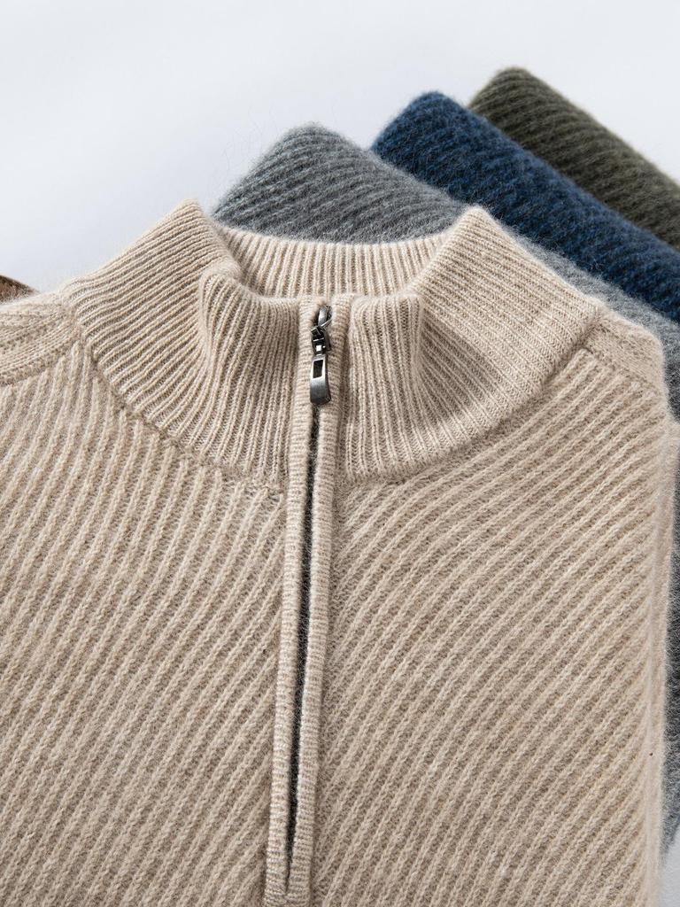 Men's Thickened Cashmere Half-Zip Sweater - Loose Knit Base Layer