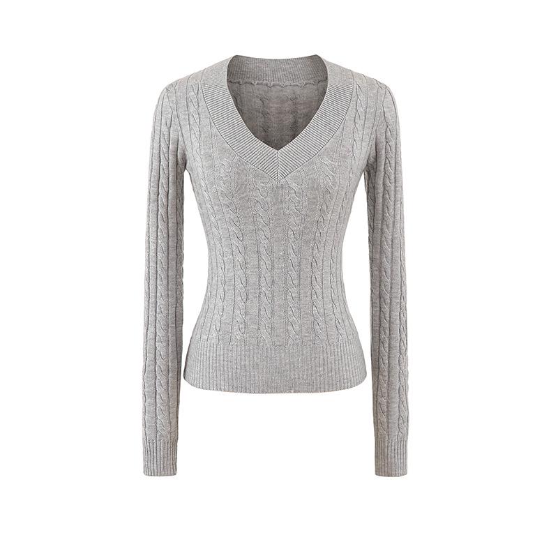 American Girl V-Neck College Style Slim Cable Knit Sweater