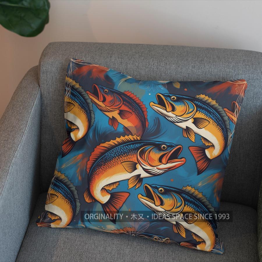 2D Colorful Fish Pattern Decorative Throw Pillow Pattern Cushion Cover Suitable For Sofa Bedroom Car Pillow Cover