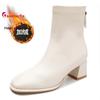 New High Heel Women's Boots Autumn Winter Plucked Mid-calf Boots Fashion Solid Color Soft Leather French Style Square Head Shoes