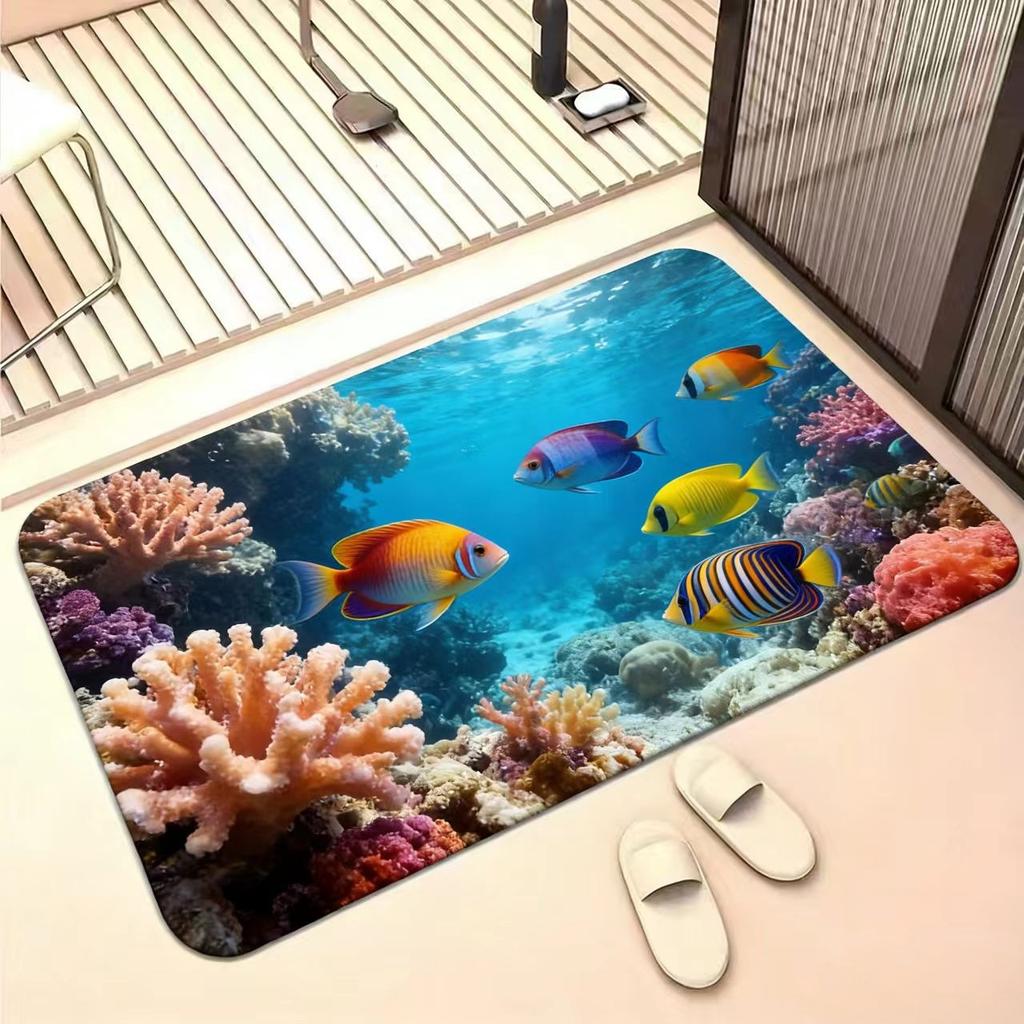 3D Visual Fish Print Floor Mat, Household Entrance Door Mat for The Hallway, Outdoor Durable and Stain-resistant Floor Mat, Foot Mat