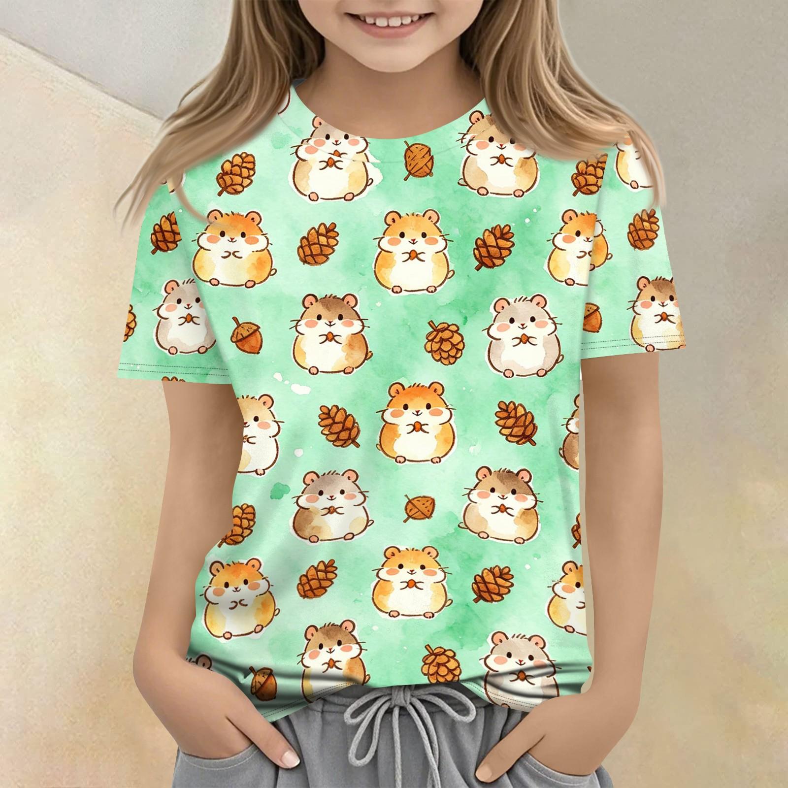 

Kids Animal Print Crew Neck Short Sleeve T Shirt Casual Loose Fit Top for Boys Girls Soft Comfortable Fabric 130 циан