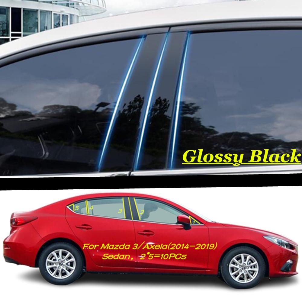 Car TPU/Glossy Mirror Pillar Post Cover For Mazda 3 Mazda3 Axela 2014 2015 2016 2017 2018 Door Trim Window Sticker 10pcs