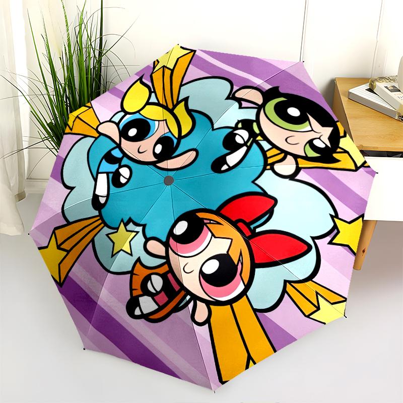 1PC The Powerpuff Girls Umbrella Portable Folding Umbrella Iron Frame Hole Bone Structure Outdoor Home Umbrella A7