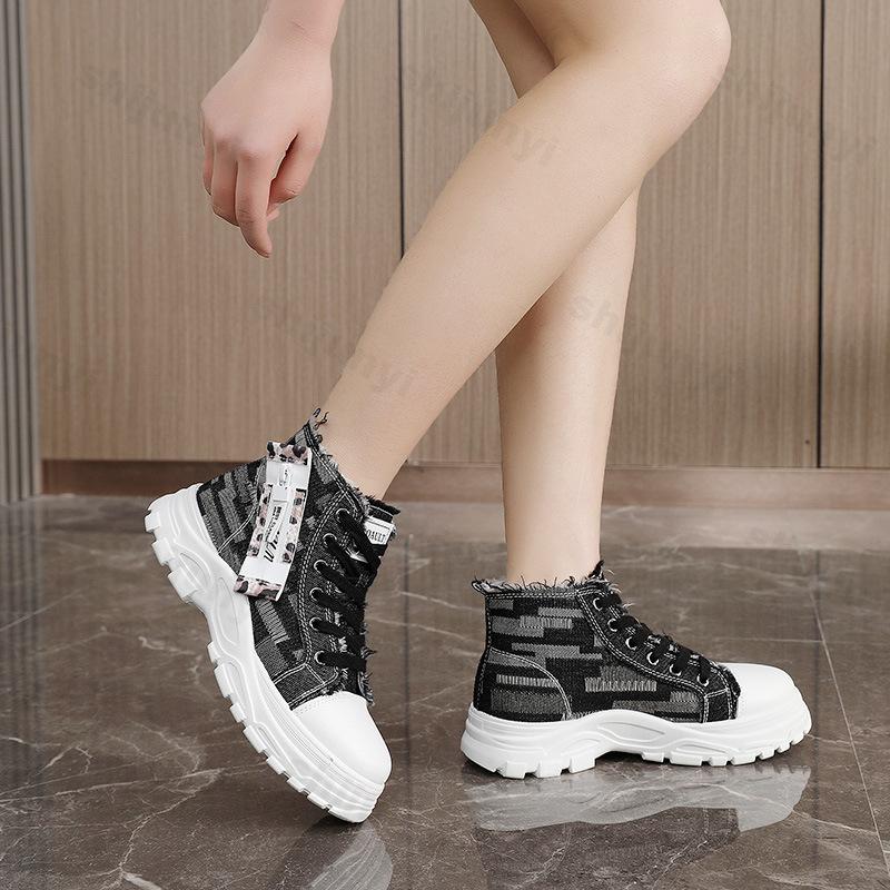 Fashion Women Boots Women Sneakers New Canvas High-top Breathable Denim Sneaker Women Thick Bottom Heightening Casual Shoes Botas Mujer