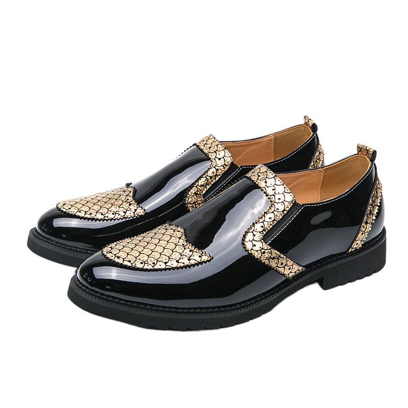 Amazon large-size new casual leather shoes, British style glossy men's gauntlets, leather shoes, nightclub hair stylists wear