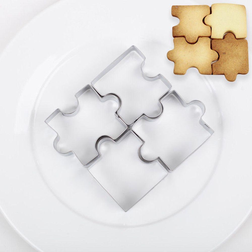 Puzzle 4Pcs Decorating Cookies Cutter Cake Mould Jigsaw Stainless Steel Tool