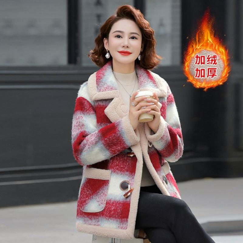 

Winter plush thick woolen coat new women s plaid coat large size warm coat 1XL [recommended 80-50kg]