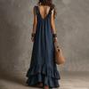 Women's New Summer Casual Boho Vintage Dress, V-Neck Short Sleeve With Ruffle Hem