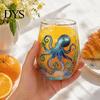 Artistic Hand Painted Drinkware Ocean-Themed Glass Cup, Jellyfish/Dolphins/Sea Turtles/Octopus Hand-Painted, Thickened Drinking Versatile Wide