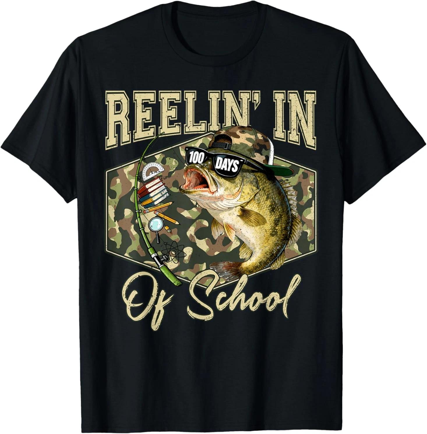 Reelin in 100 Days of School Bass Fishing Lover Adult T-Shirt XXL
