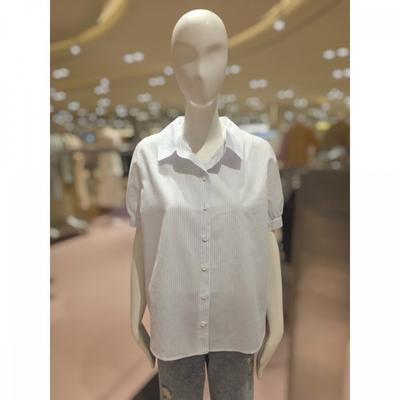 Cc Collect Stripe Ribbon Open Collar Blouse C262msc137