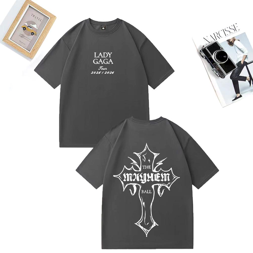 Lady Gaga MAYHEM Cross Cutoff Graphics T Shirt Men women Street Hip Hop short sleeve vintage clothes Casual 100% Cotton TShirts