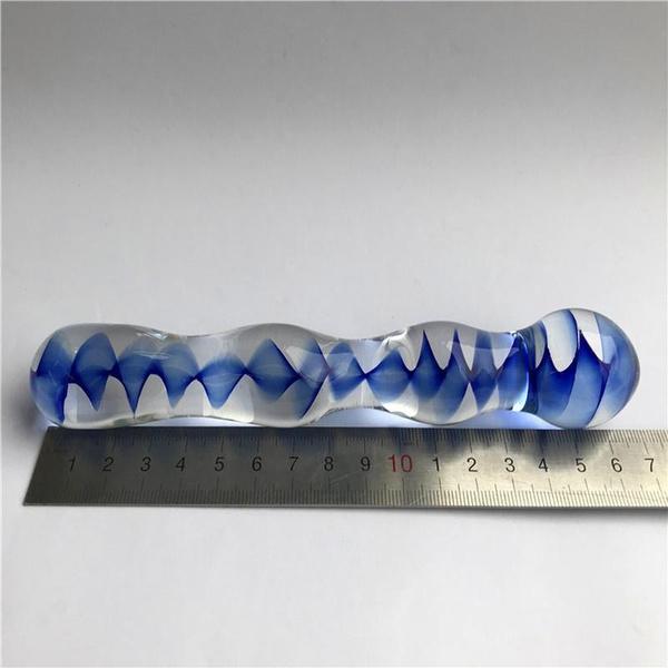 Transparent Blue Wave Pattern Crystal Pyrex Glass Crafts Jewelry Decoration Sex Toy