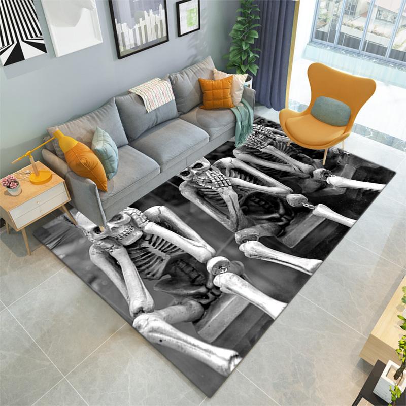 1PC Skull Dark Gothic Pattern Printed Carpet Rug for Living Room Bedroom Home Sofa Decoration,Non-slip Floor Mat Floor Mat