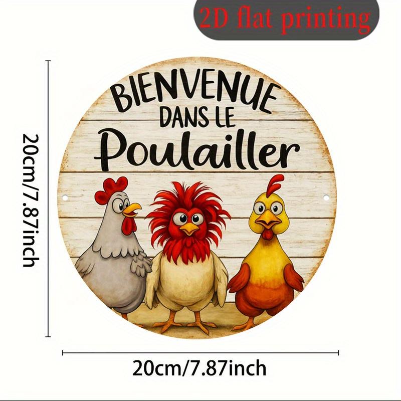 1Pcs Bienvenue Poules Rond 2D Flat Wooden Farm Decoration Pendant Wooden Supplies