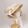 Handmade Elegant Flowers Straw Hat Multi Colored Bonnet Flat Hat Lolita Cosplay Ribbon Straw French Hat for Beach Vacation