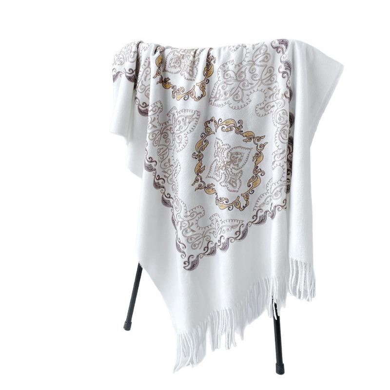 Autumn and winter new high-grade imitation cashmere scarf women's scarf neck warm scarf dual-purpose embroidery decorative fringed shawl