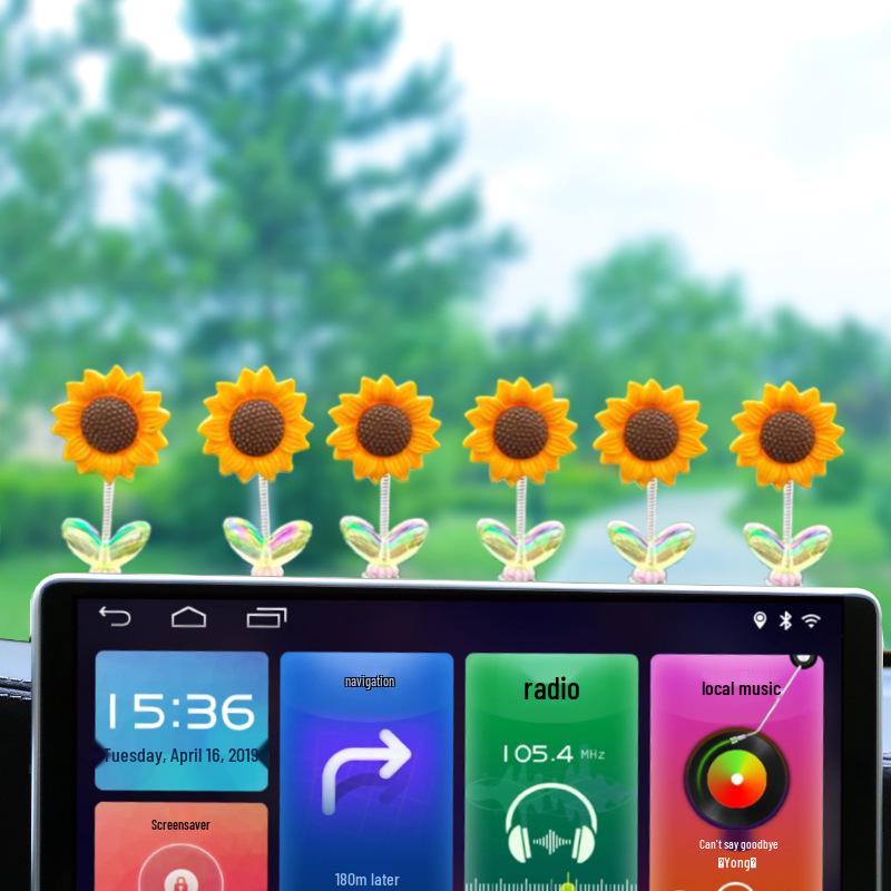 2024 Kreatives Sonnenblumen-Autodekor - Wackelkopfdach-Design im Stil von Internet-Berühmtheiten auf Douyin