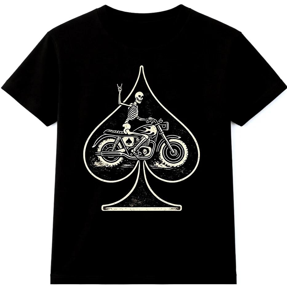 Biker T Shirt Skeleton Skull Spade Motorcycle Poker Casino Graphic Tee L