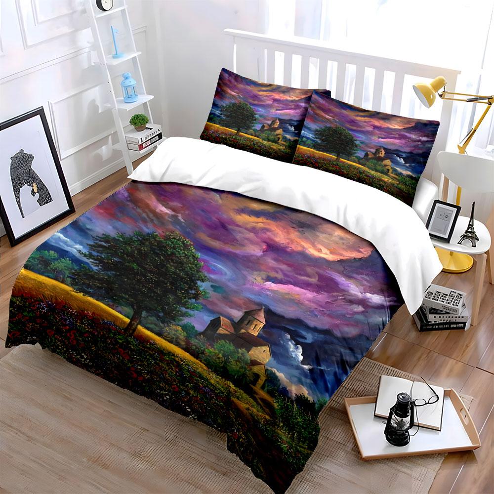 Colorful Landscape with Trees. Bedding Sets Duvet Cover Sets Duvet Covers Pillowcases(1 * Duvet Cover 2 * Pillowcases, Without Duvet Insert)