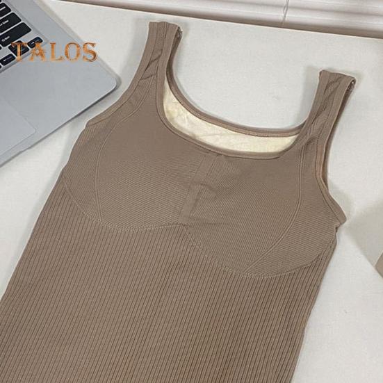 Winter Women Thermal Vest with Chest Pads Seamless Velvet-lined Fast Temperature Lock Heating Slim Fit Elastic Sleeveless Inner Wear Bottoming Tank