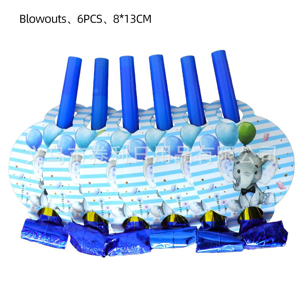 Blue Elephant Flowers Children'S Birthday Party Cutlery Paper Plates Paper Cups Paper Towels Decorative Sets Holiday Parties