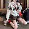 Retro lapel jacquard sweater women's loose winter new models are popular this year, versatile long-sleeved knitted cardigan jacket trend