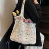 Korean Style Knitting Shoulder Bag Large Capacity Hollow Out Crochet Tote Bag Contrast Color Versatile Casual Woven Handbag