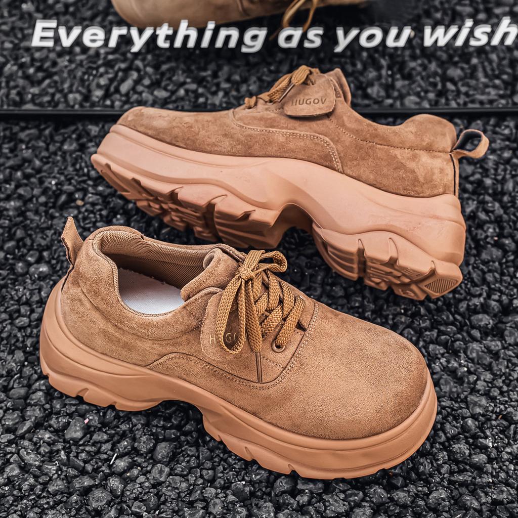 Men Retro Derby Shoes Thick Sole Height Increasing Round Toe Casual Walking Dress Footwear Sizes 38-44
