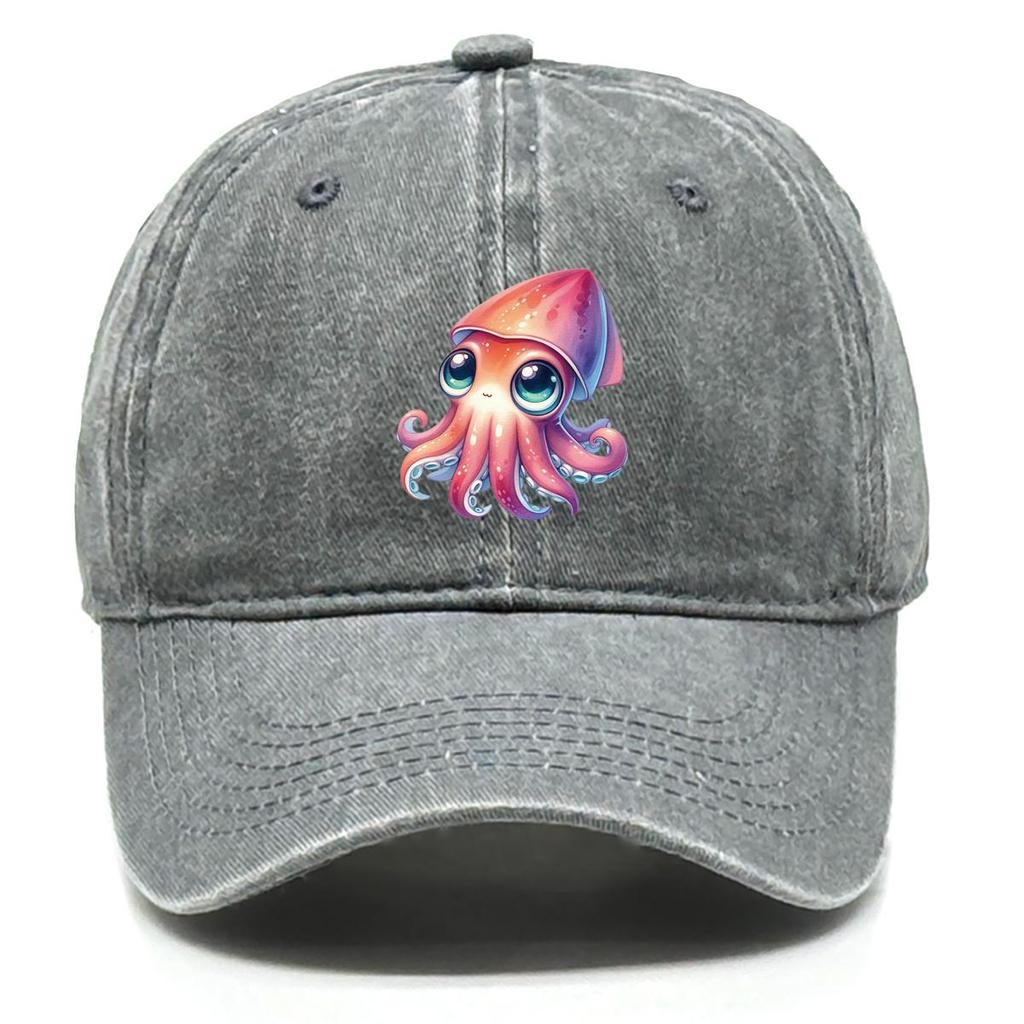 Octopus Print Snapback Sun Hat, Animal Flat Cap Summer Adjustable Strap Headwear Unisex Adjustable Baseball Cap