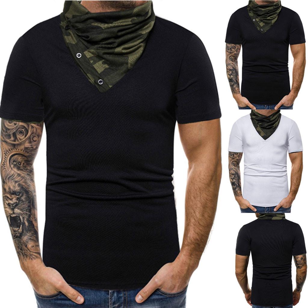 YYear Men Office Solid Lapel Short Sleeve T-Shirt Tee