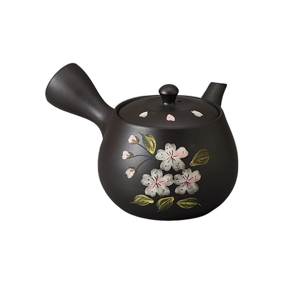 

Ale-net Black Clay Cherry Blossom Teapot (Sawayaka Ami) - 16 x 13.5 x 9 cm, 380cc, Ceramic, Tokoname Ware, Made in Japan, Stylish