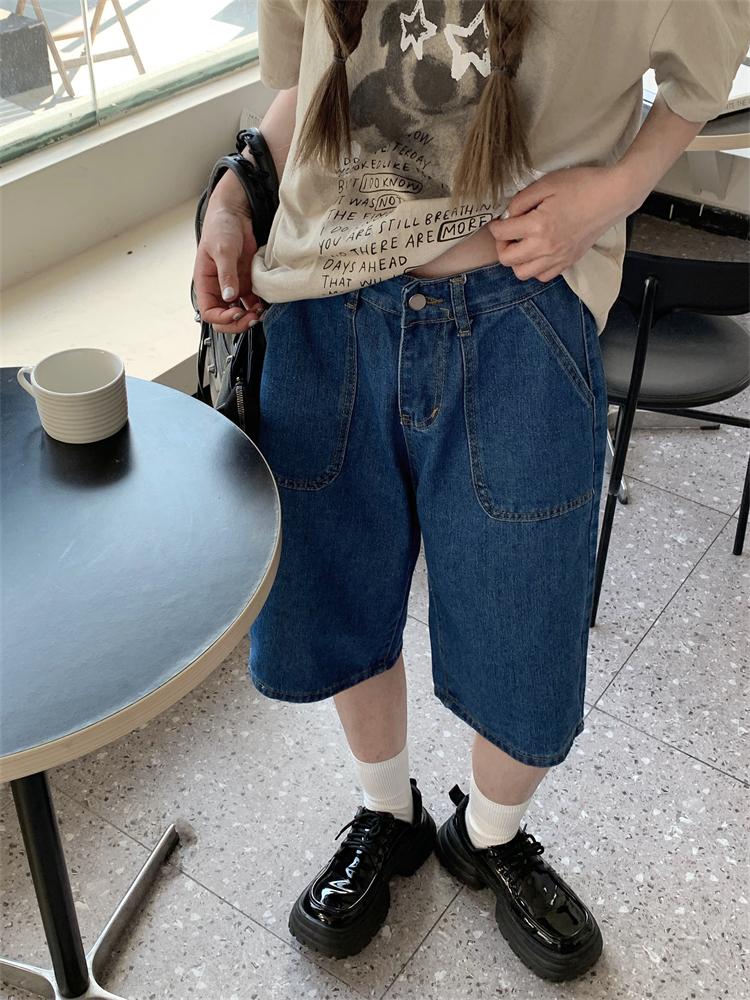 Volné Neutrální Velká Kapsa Volné Šortky Dámské Y2k Retro Široká Noha Denim Poloviční Kalhoty Léto High Street Ležérní A-linie Modré Šortky Dámské