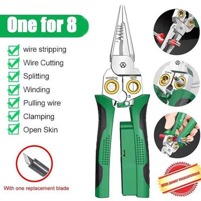 Wire Stripper Crimper 8-in-1 Needle Nose Pliers Multifunctional Needle Nose Pliers Stainless Steel Electrician Pliers For