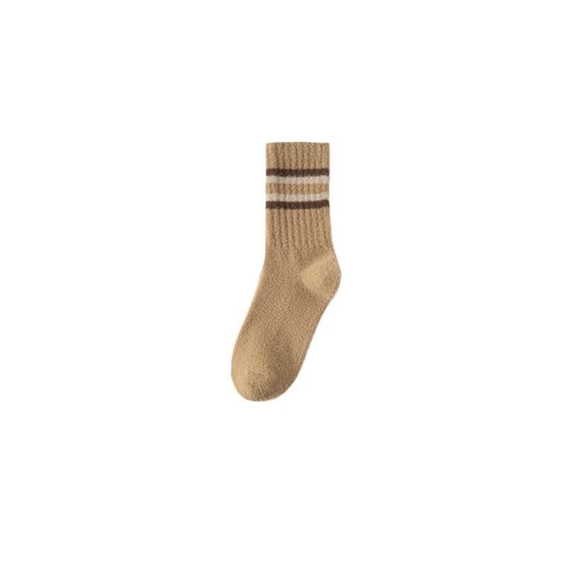 Men's Thick and Warm Mid-calf Socks for Autumn and Winter, Simple and Versatile Sports Socks with Two-bar Color Matching