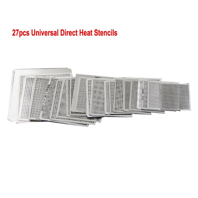 27pcs Universal Direct Heating BGA Stencil with Holder Template Holder Heated Fixture Reball Jig for SMT SMD Chips Reballing