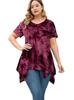 Women's Plus Size Tie-dye V-neck Irregular Hem Short Sleeve Loose Top